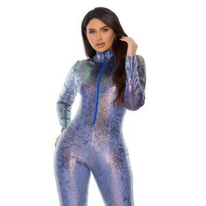Women’s Purple Reptile Jumpsuit Adult Zip-Front Costume Cosplay Jumpsuit